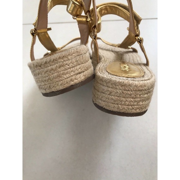 Schutz Sandalia Salto Baixo Jute Gold Metallic Platform Sandals - Picture 4 of 12
